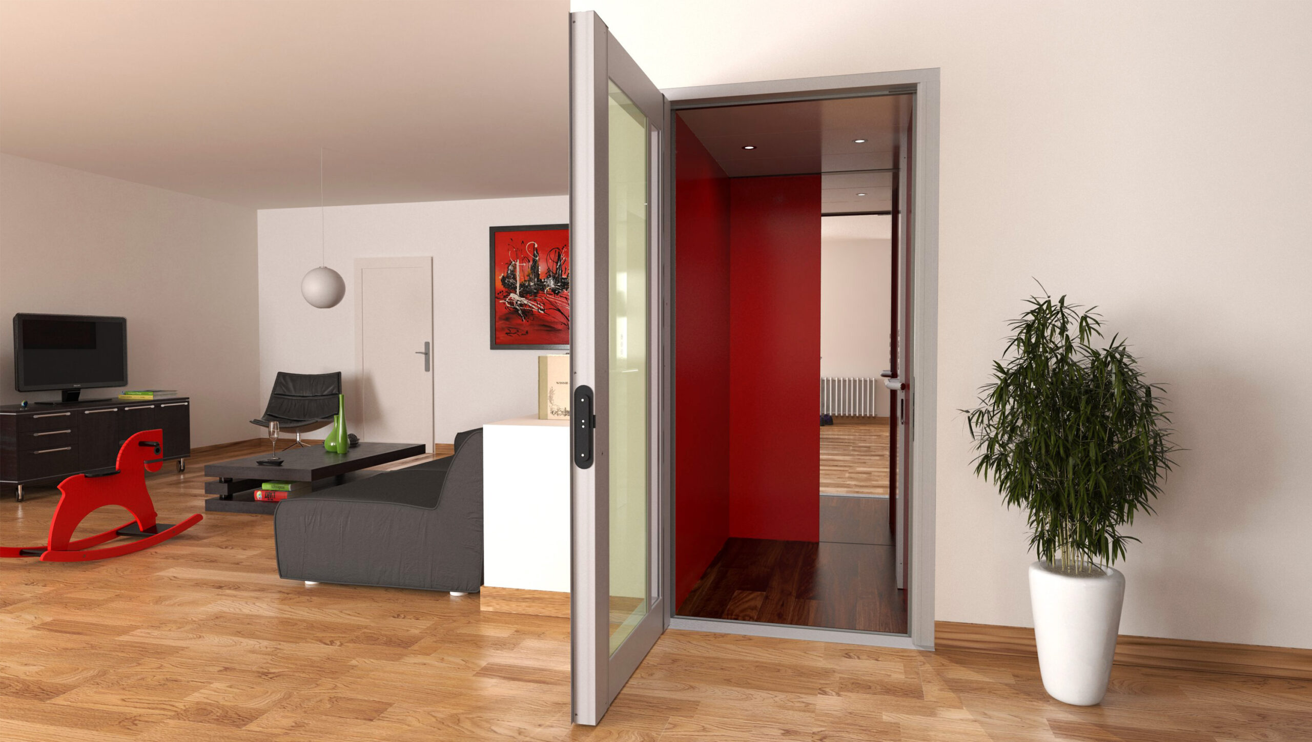 Ascenseur de maison intérieur rouge